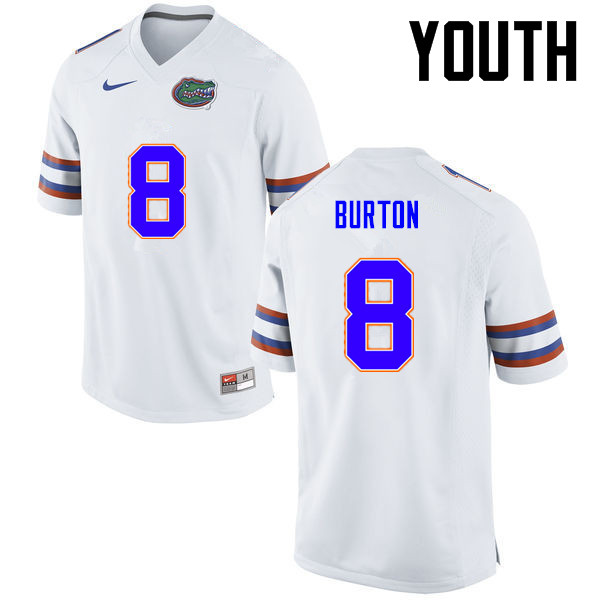 Youth Florida Gators #8 Trey Burton College Football Jerseys-White - Click Image to Close